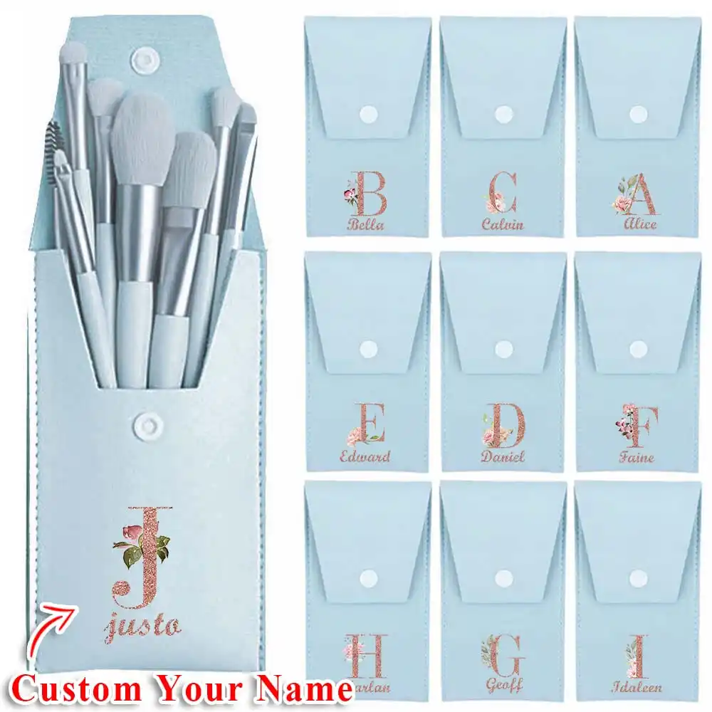 Customized Name 8Pcs Makeup Brush Set Includes Foundation Powder Concealer Eyeshadow Eyebrow Lip Lash With Storage Pouch