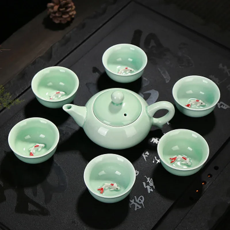 

Керамический чайный сервиз Longquan celadon, чашка с рыбкой, искусственный, чайник, gaiwan, Tureen, чайная чашка