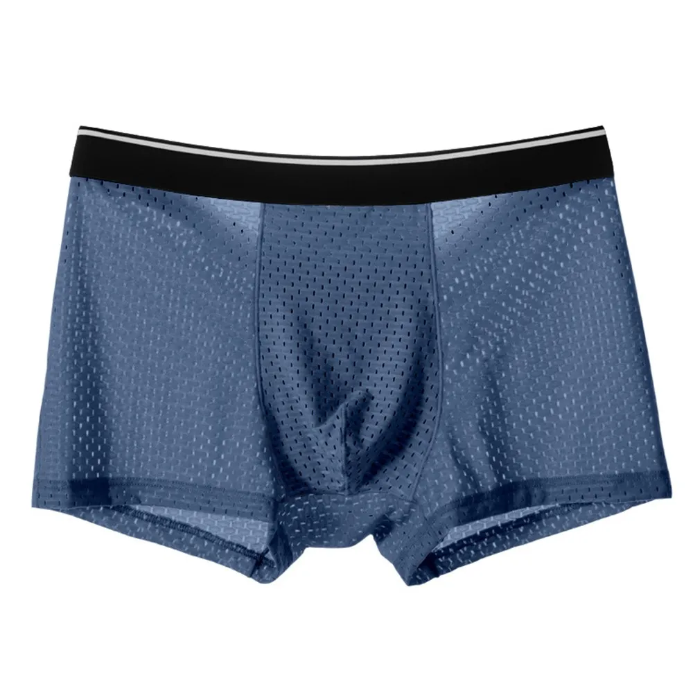 Men Modal Breathable Shorts Sexy Underwear Mesh Transparent Trunk Panties Comfortshorts Male Sleep Bottoms