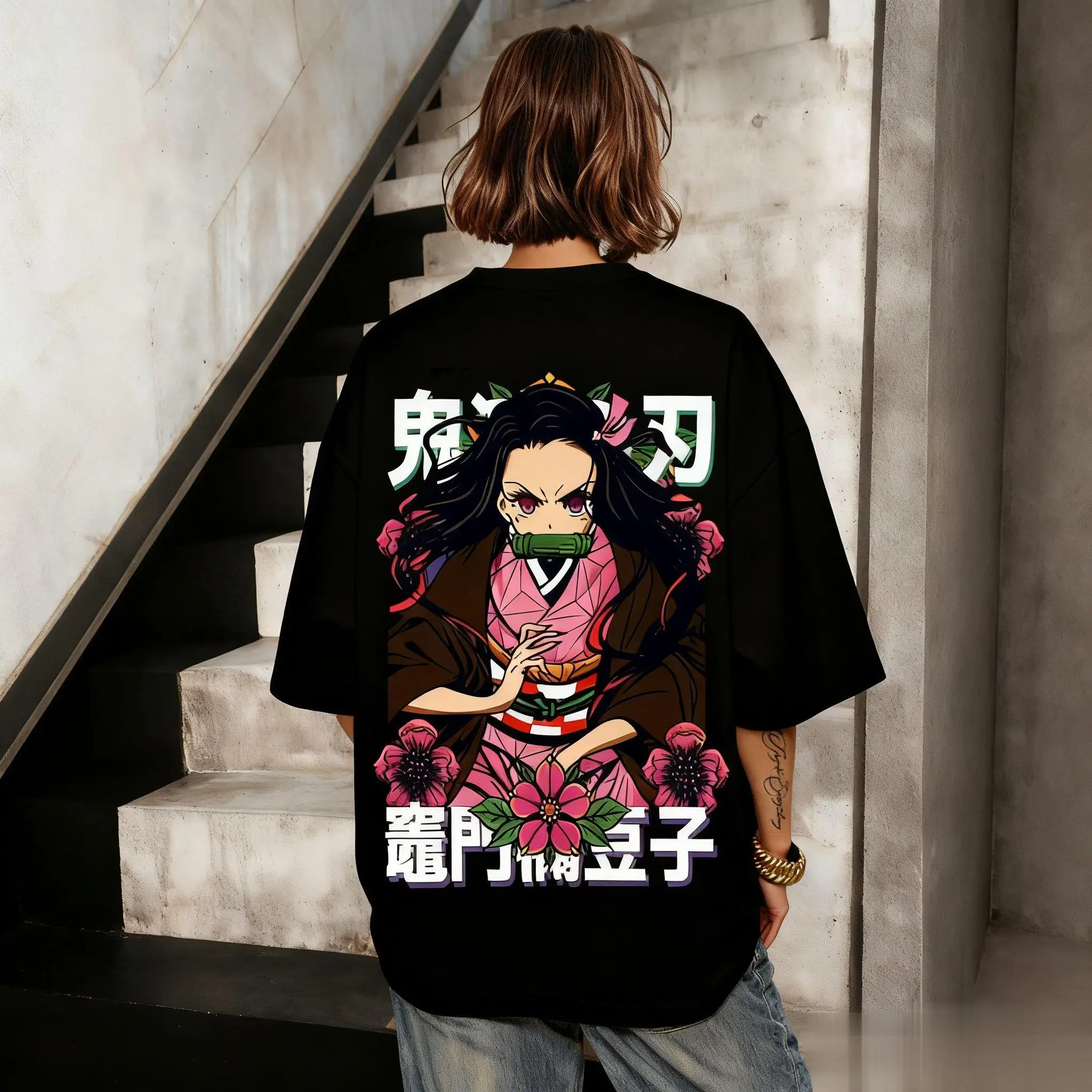 Anime Demon Slayer Kamado Nezuko T Shirt Men Women Short Sleeve Tee Vintage Oversized Summer Casual Tops Streetwear Y2k Clothes