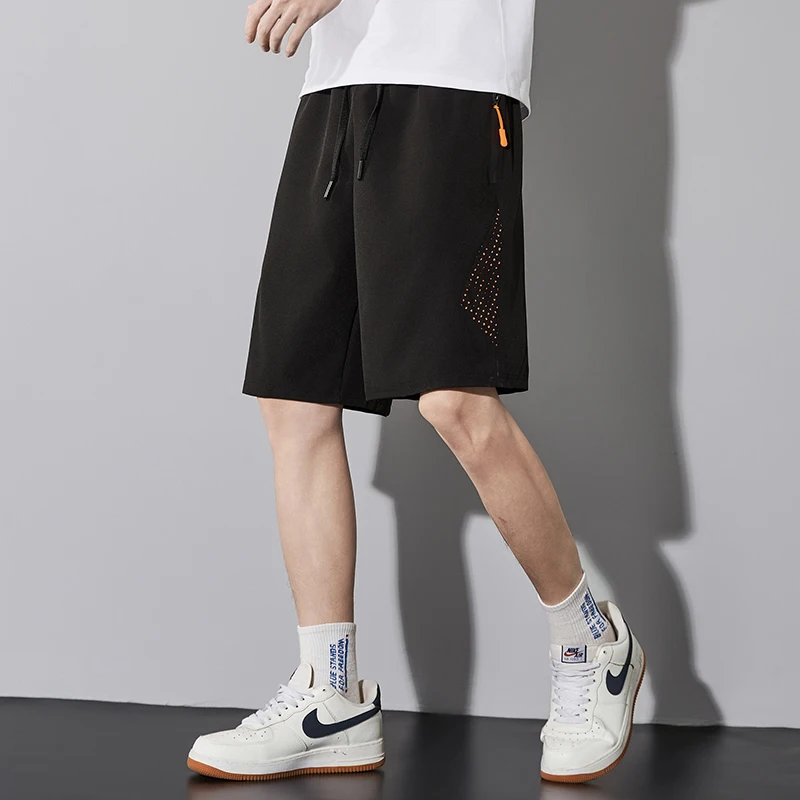 Men's Zipper Shorts Five-Quarter Length Fitness Running Beachwear Quick Dry Casual Pants Summer Breathable Cool Quick Drying 7XL