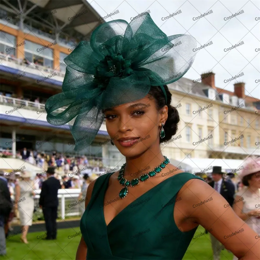 

Dark Green Flower Fascinator Wedding Hat Party Dinner Women Church Headpiece Race Ladies Royal Ascot Millinery Cap Hair Clips