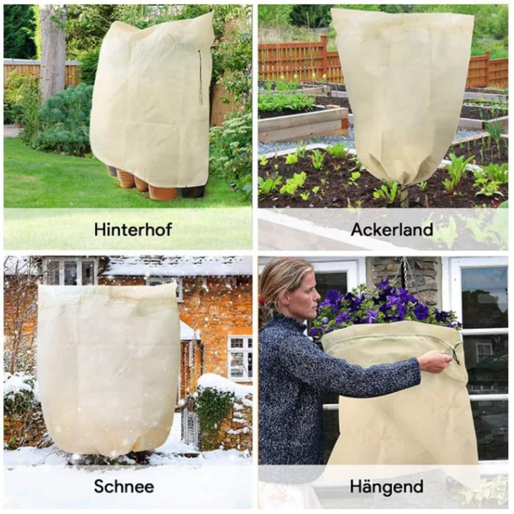 Winter Protection Plant Cover Bag Non Woven Fleece Windproof Frost Resistant Outdoor Garden Cover with Drawstring