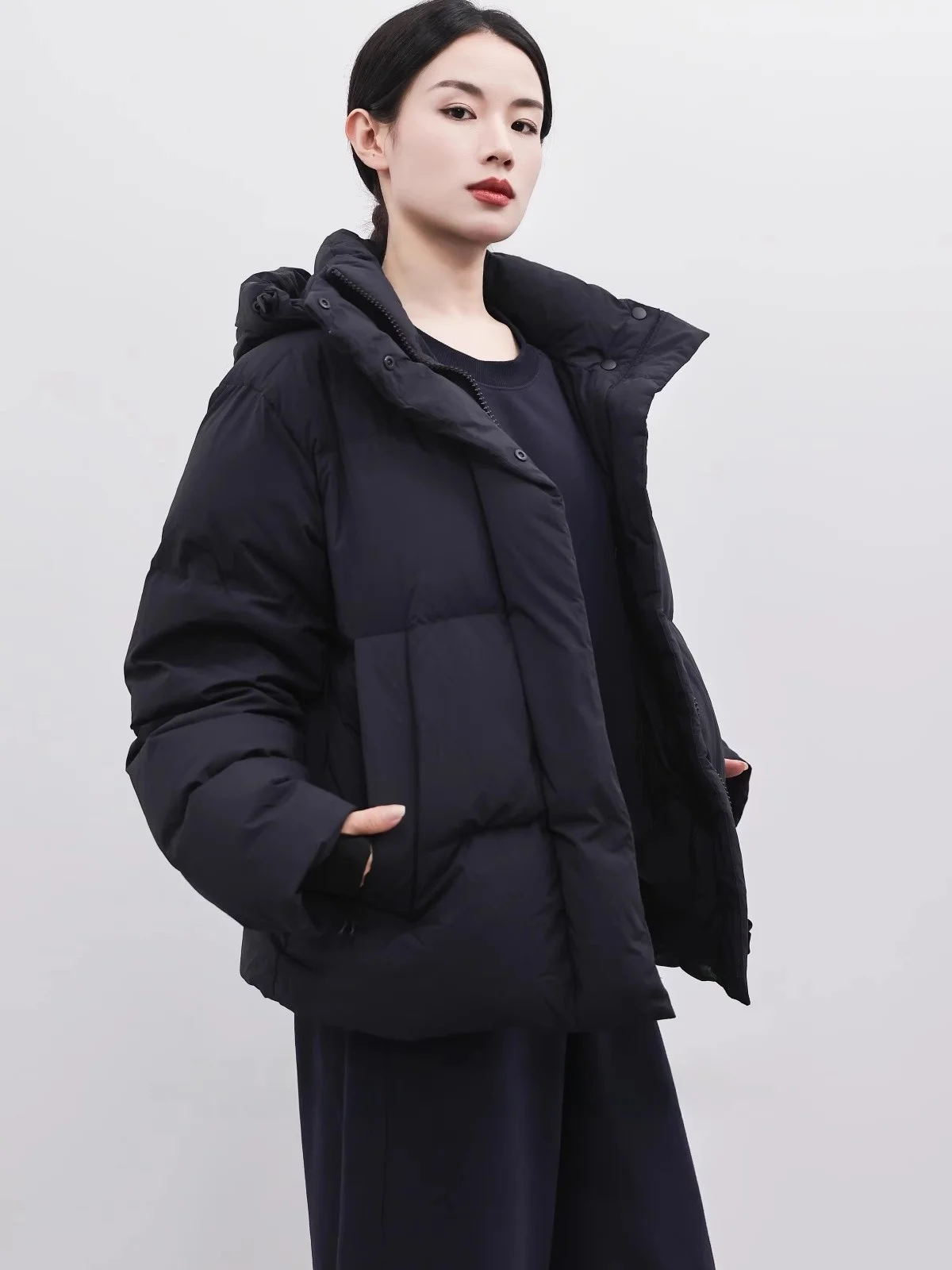 

Women's ort White Du down Jaet Thiened Casual Loose Tee-Proof Bla down Coat Windproof Winter 2024 Faion