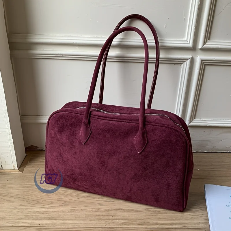 Kurze Plüsch-Umhängetasche für Damen, Kunstleder-Handtasche und Tragetasche, Vintage-Stil, großes Fassungsvermögen, Laptoptasche mit 39,62 cm Tablet-Tasche