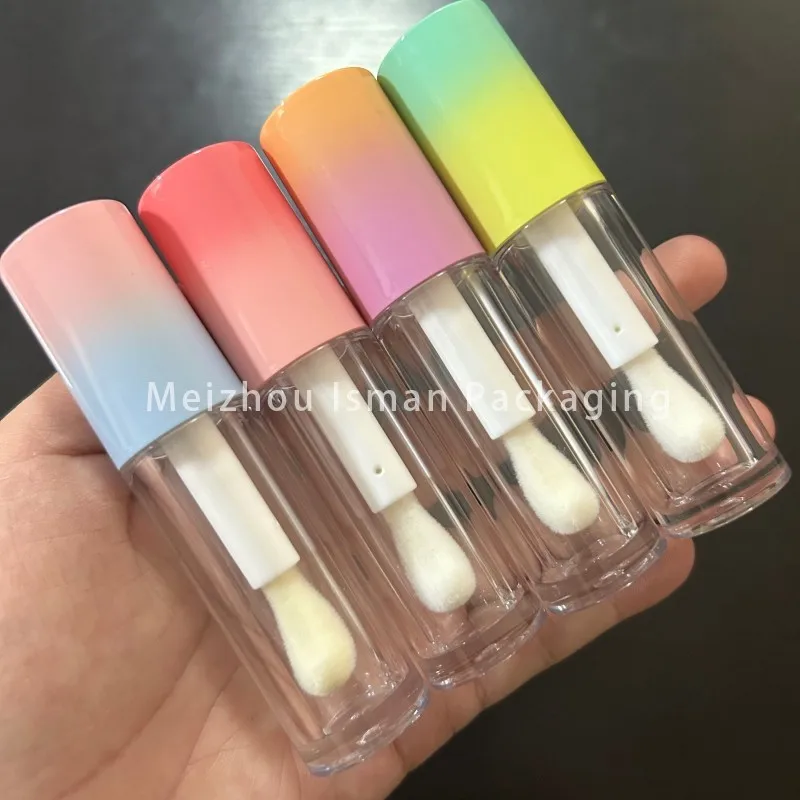 50pcs Luxury 5ml 7ml Gradient Lip Gloss Bottles Wholesale Empty Plastic Pink Blue Green Big Applicator Lip Gloss Tubes