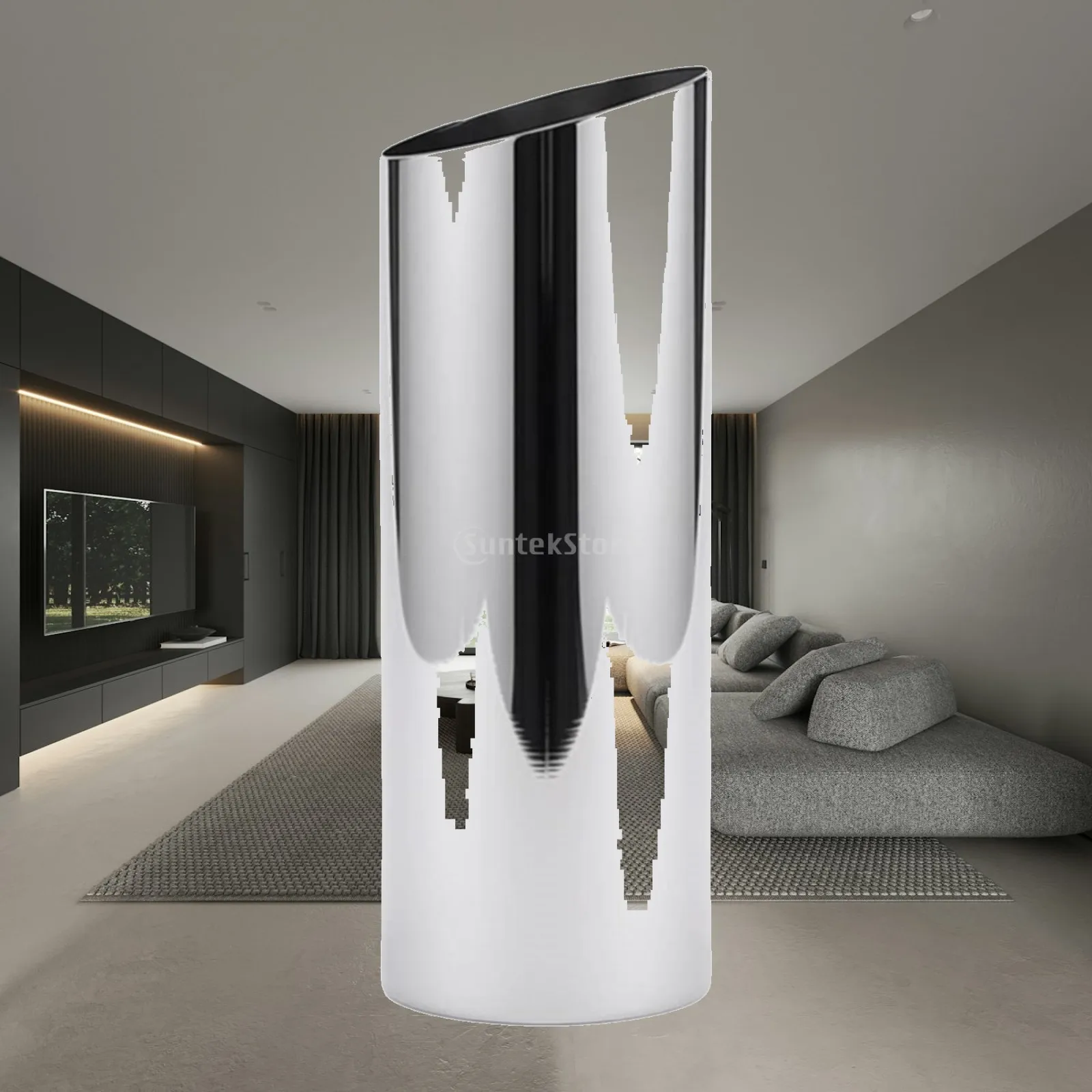 Modern Asymmetrical Slanted Opening Vase Stainless Steel Flower Holder for Living Room Shelf Table Decor