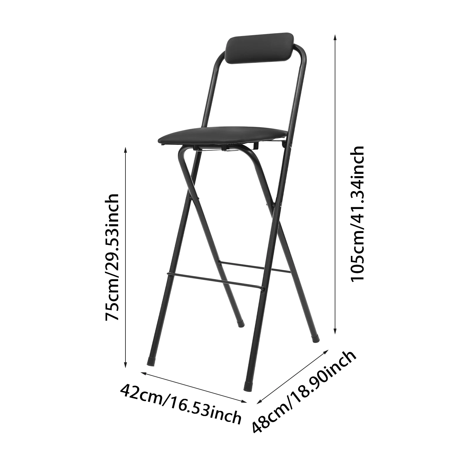 125kg Capacity Folding Bar Stool No Assembly Carbon Steel Chair for Home Bar Cafe and Kitchen Space Saving Design