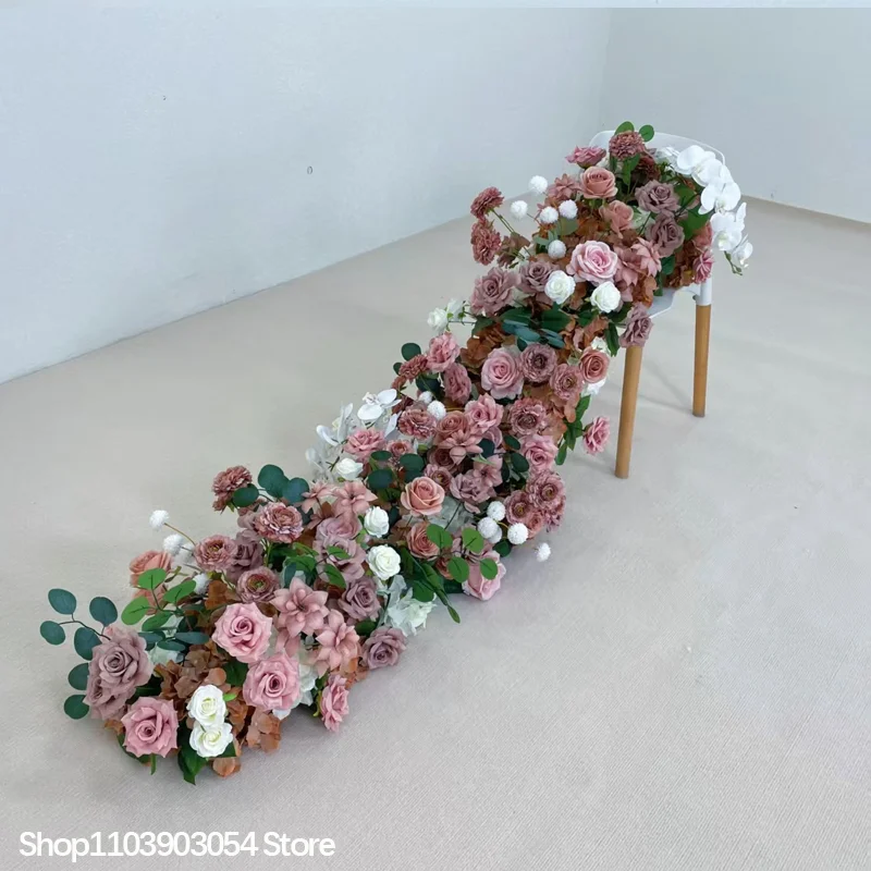 Künstliche Blumenanordnung mit Rosen und grünen Blättern, Sofaläufer, Blumenreihe, Hochzeitstisch-Mittelstück, Blumenball, Event-Party-Hintergrunddekoration, Requisiten – Detail 4