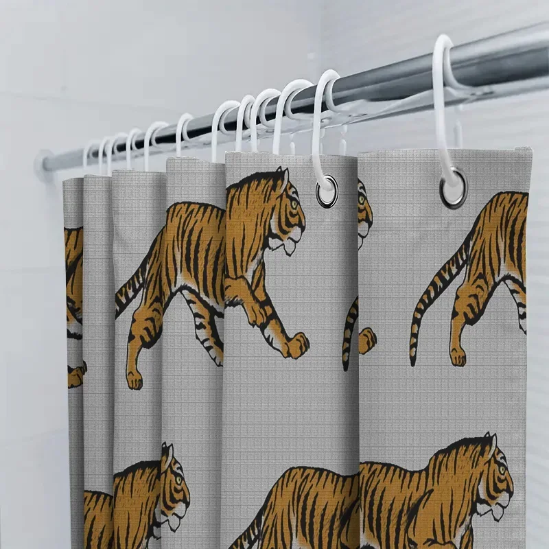 Duschvorhang mit Tier-Tiger-Print, Stoff, wasserdicht, Badezimmer-Dekor für Heimdekoration, gelbe weiße Streifen, Muster, Größe: 72 x 8 cm