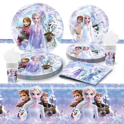 Disney Frozen Elsa Theme Birthday Party Supplies Zestaw zastawy stołowej Przyjęcie urodzinowe dla dzieci Sztućce Dekoracja Serwetka Kubek papierowy