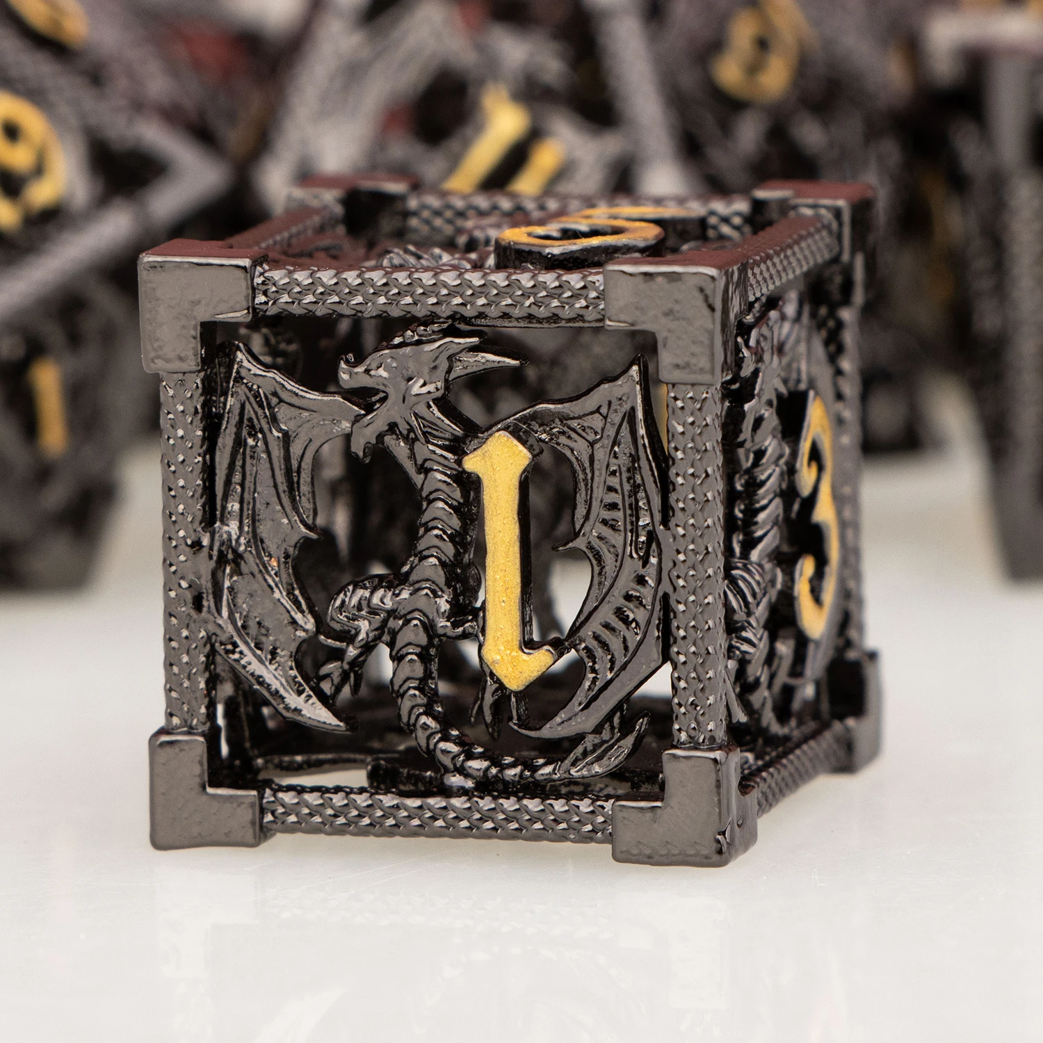 

7PCS Black DND Metal Dice D20 Dungeon and Dragon D&D Hollow Dragon Dice Set D6 RPG Polyhedral Rathfinder Role Playing Games Dice