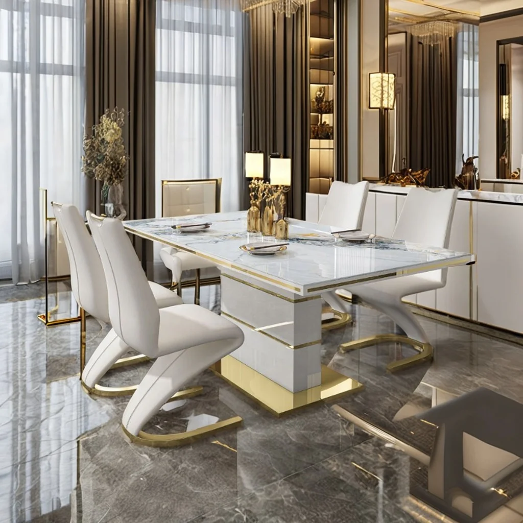 

Modern Marble Mermaid Chair Dining Table Set for 6-8 People Restaurant Hotel Home Edition