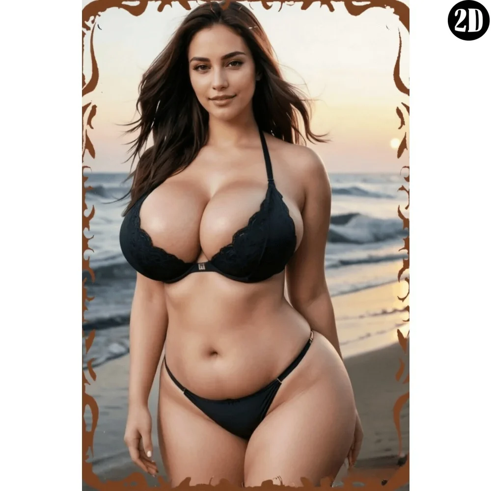 2D Black Chic Beach Outfit Model Aluminum Sign, Elegant Western Mixed Wall Art for Room Bathroom Man Cave Party Bar Decor