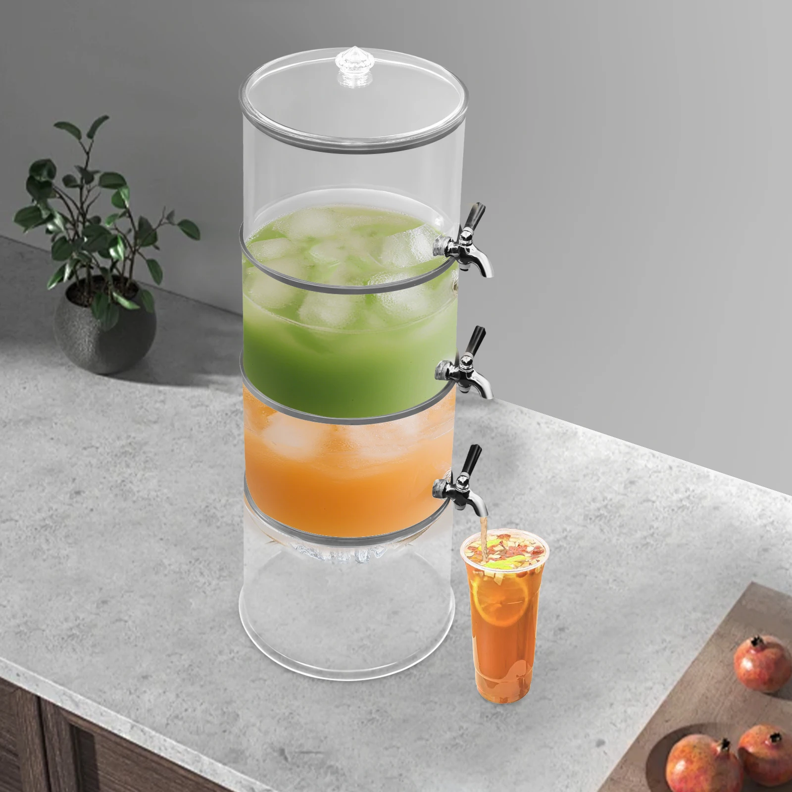 

3-Tier Beverage Dispenser, Clear Beverage Dispenser, Beverage Dispenser with Faucets, Each Tier Capacity 4L, 25*63 cm
