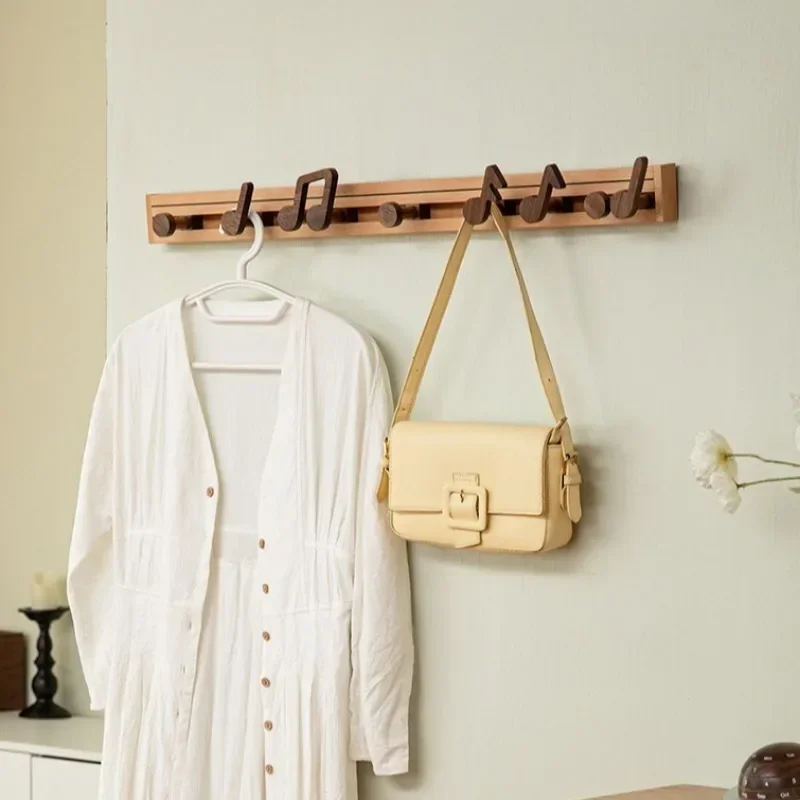 Wall Mounted Solid Wood Coat Rack Creative Towel Holder Mobile Musical Note Clothes Rack Storage Shelves Nordic Style Furniture