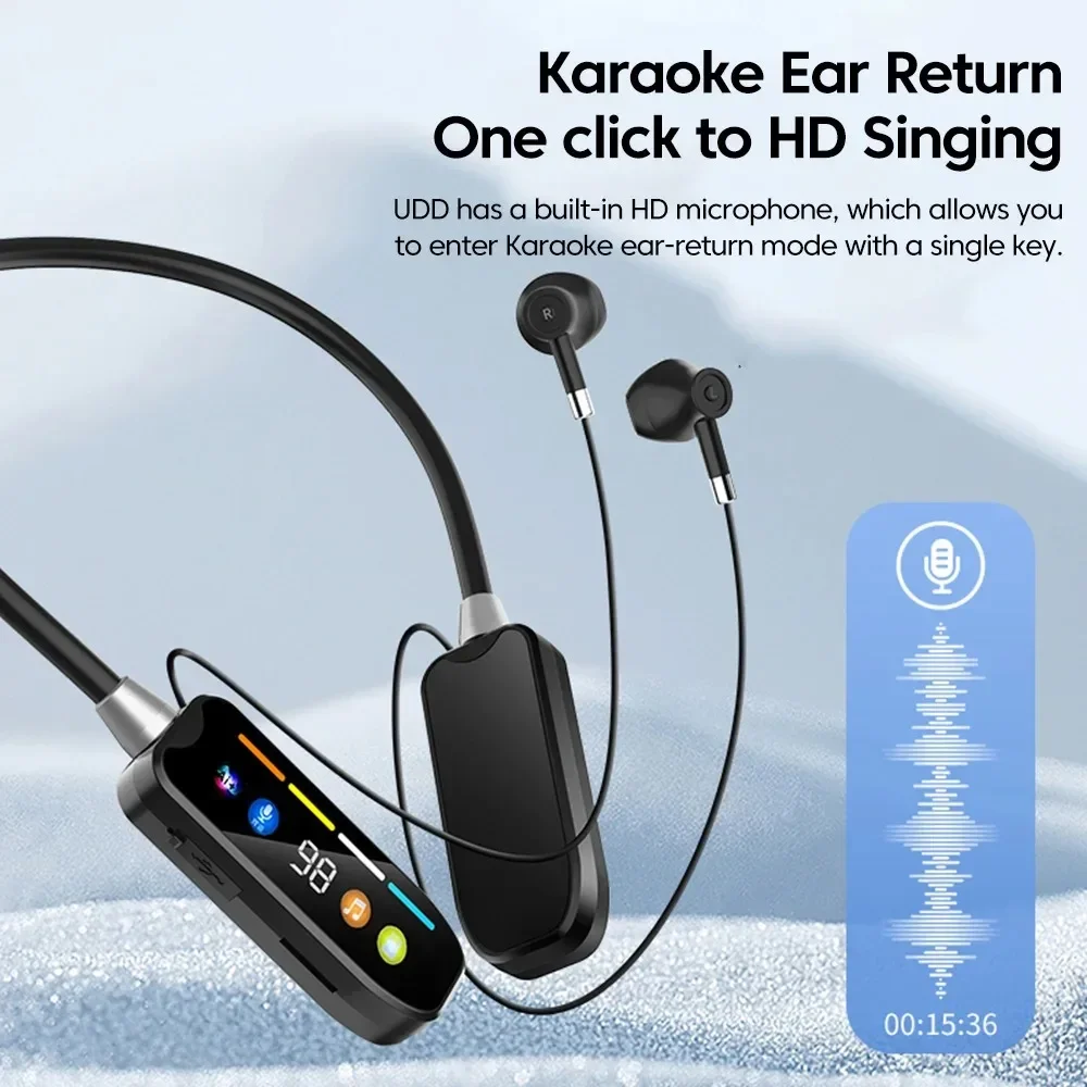 HD Screen Bluetooth 5.4 Headphones Neckband Earphones TWS Wireless Headsets HiFi Stereo Waterproof Earbuds Support TF Card