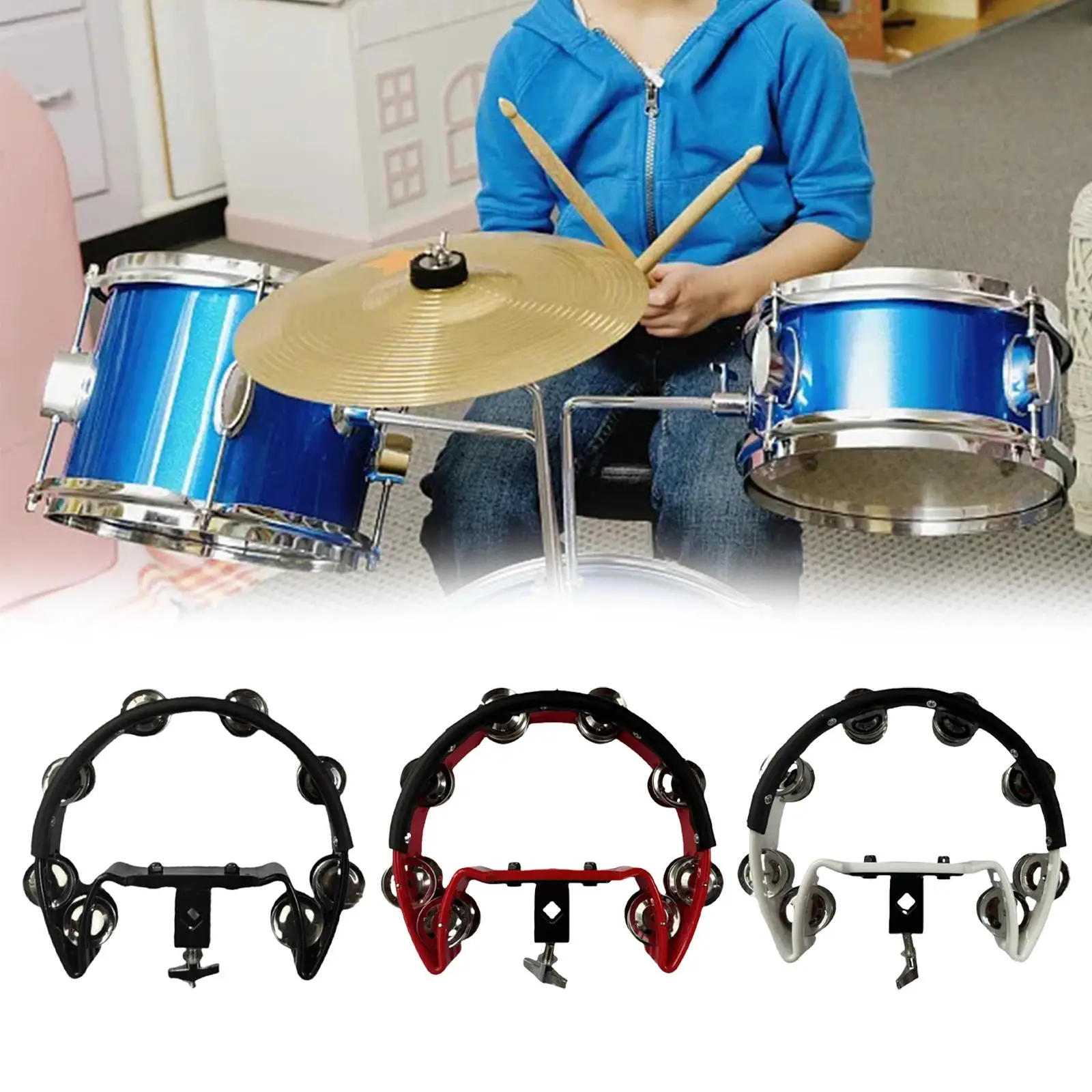 Cymbal Hi Hat Tambourine Stainless Steel Shaker Single Row Bells Percussion Accessories Drum Set Hi Hat for Kids Ensemble KTV