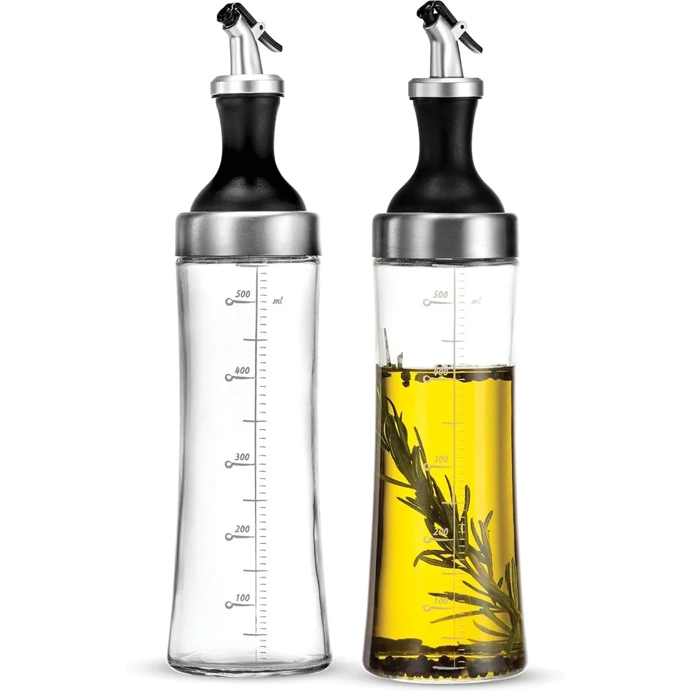 Modern Olive Oil Dispenser Clear Glass Oil Bottle Pouring Spouts 18 Oz Cruet Set (Set of 2)