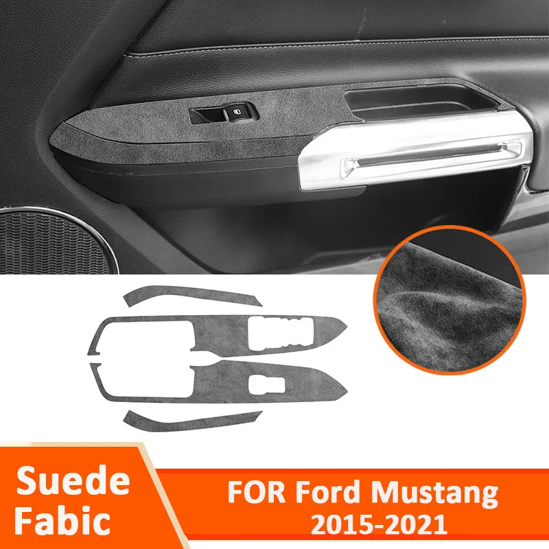 ソフトスエード生地自動窓リフターアームパネルフレーム装飾インテリアステッカーカーアクセサリーフォードマスタング-2015-2021