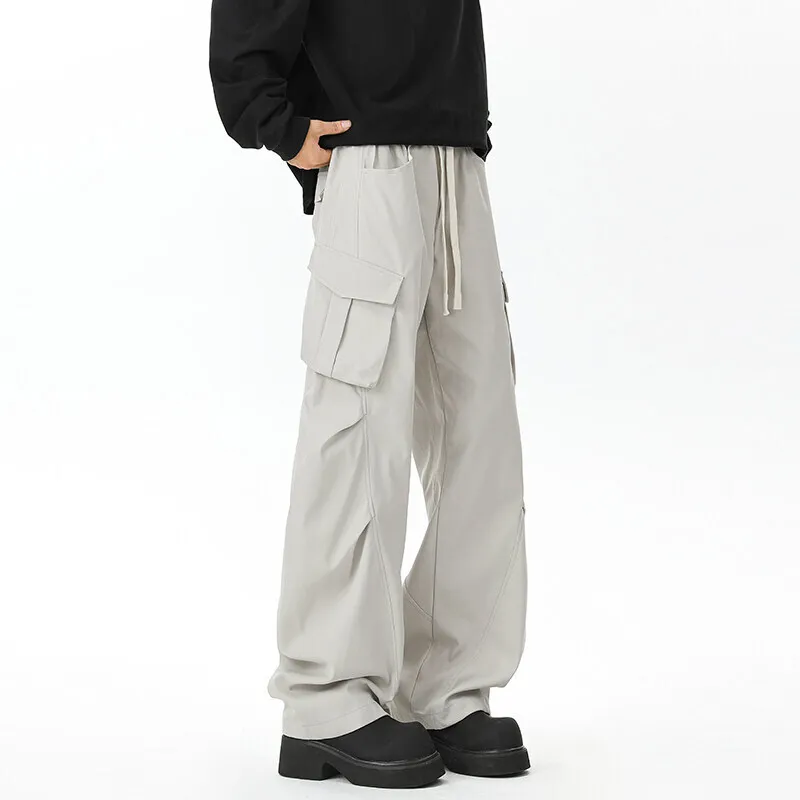 Pocket Casual Pants Men Retro Black Cargo Pants Men Japanese Streetwear Hip-hop Loose Straight Pants Mens Vintage Trousers