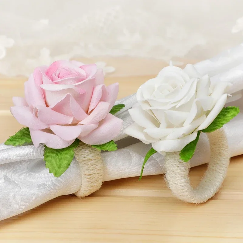 1pcs/lot Artificial Flower Napkin Rings Faux Rose Napkin Ring Serviette Buckles Holder Table Decoration Wedding Valentine's Day