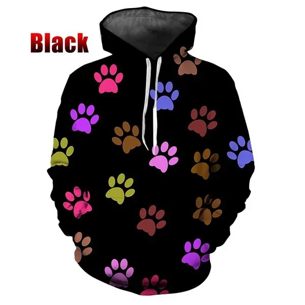 2023 New Women Men Creative Personality Hooded Sweatshirt Fashion Funny Dog Footprint Hoodie Casual Long Sleeve Pullover Tops