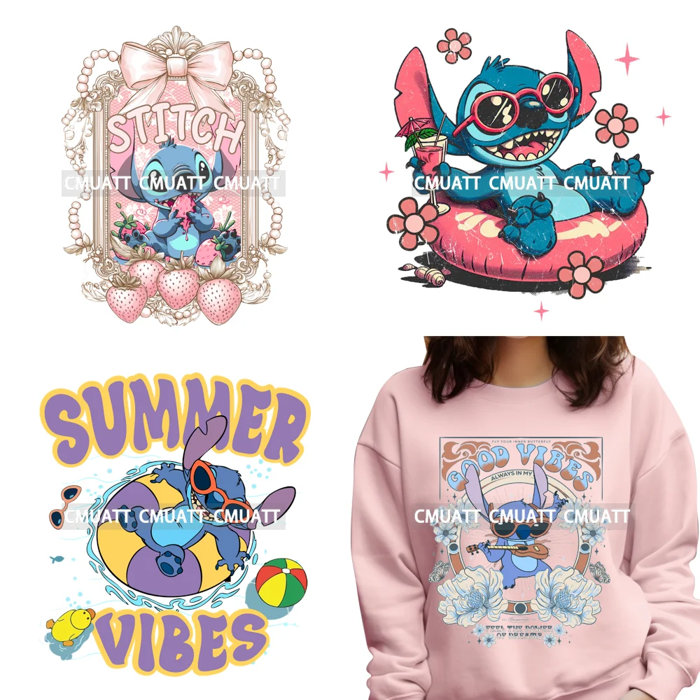 

Funny Summer Beach Pool Vibes Coquette Seashells Cartoon Character Iron on DTF Transfers Stickers Ready to Press for T-shirts