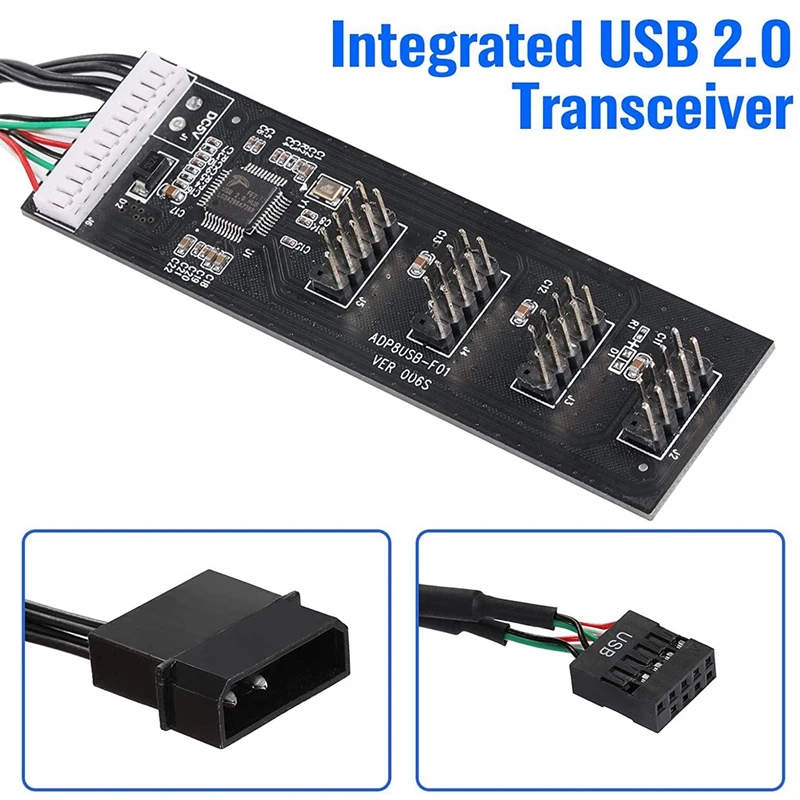 Computer Motherboard USB 2.0 9Pin To 4-Port 9Pin Interface,High-Performance One-To-Four Expansion Hub Adapter