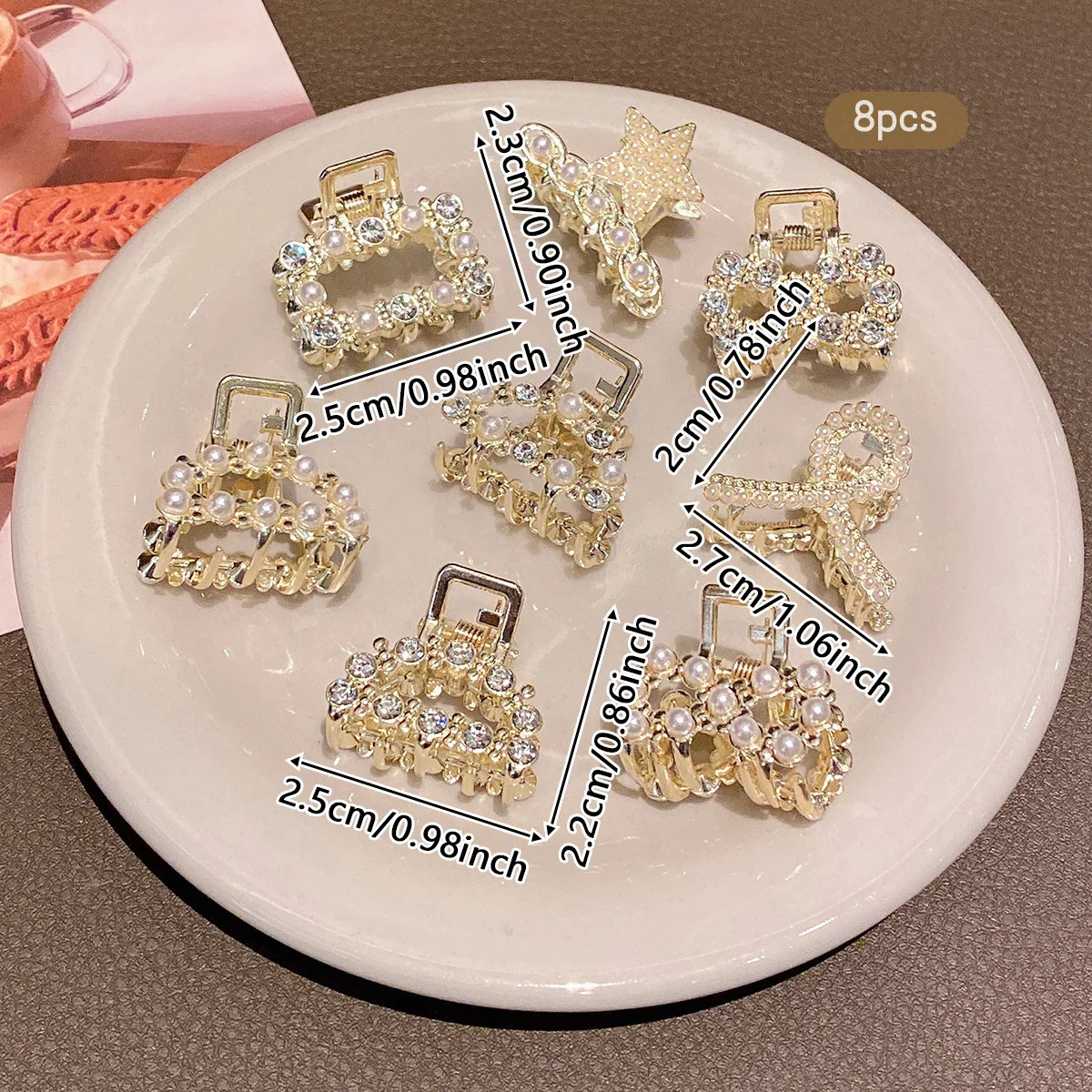 مشابك شعر لؤلؤ تقليد بحجر الراين ، مشبك صغير ، طراز عصري وجميل ، 8 سبيكة ، مناسبة للاستخدام اليومي ، إكسسوارات شعر #2