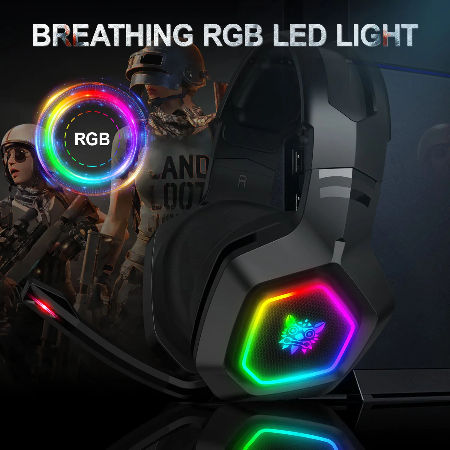 ONIKUMA K10 Gaming Headset Esports Earphone RGB Light Headphone with Noise Canceling Mic Deep Bass Stereo Sound for PS5 PS4 PC