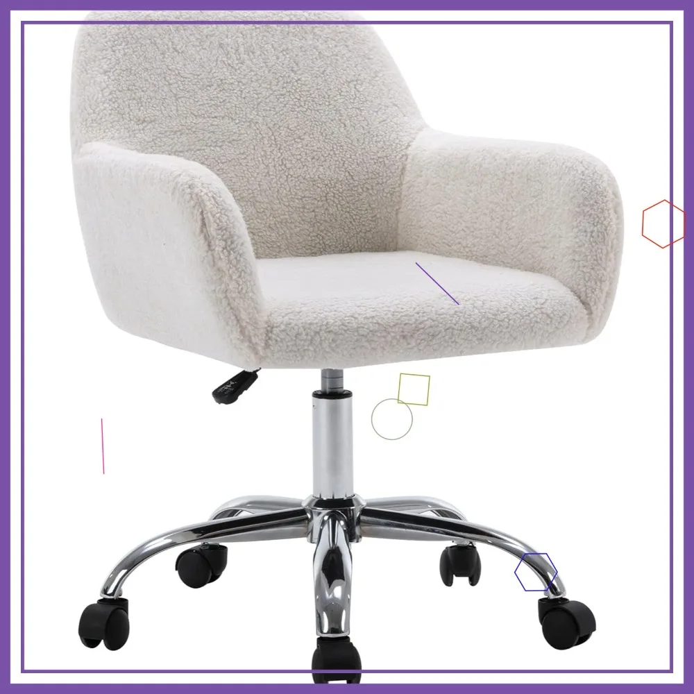

Faux Fur Vanity Desk Chair, Comfy Fluffy Swivel Armchair with Wheels, Height Adjustable for Teens Women Girls Home Office
