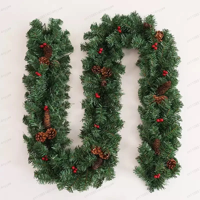 2.7M Christmas Garland LED Rattan Decorative, Christmas Garland Artificial Xmas Tree Rattan Decoration Wreath New Year Decor