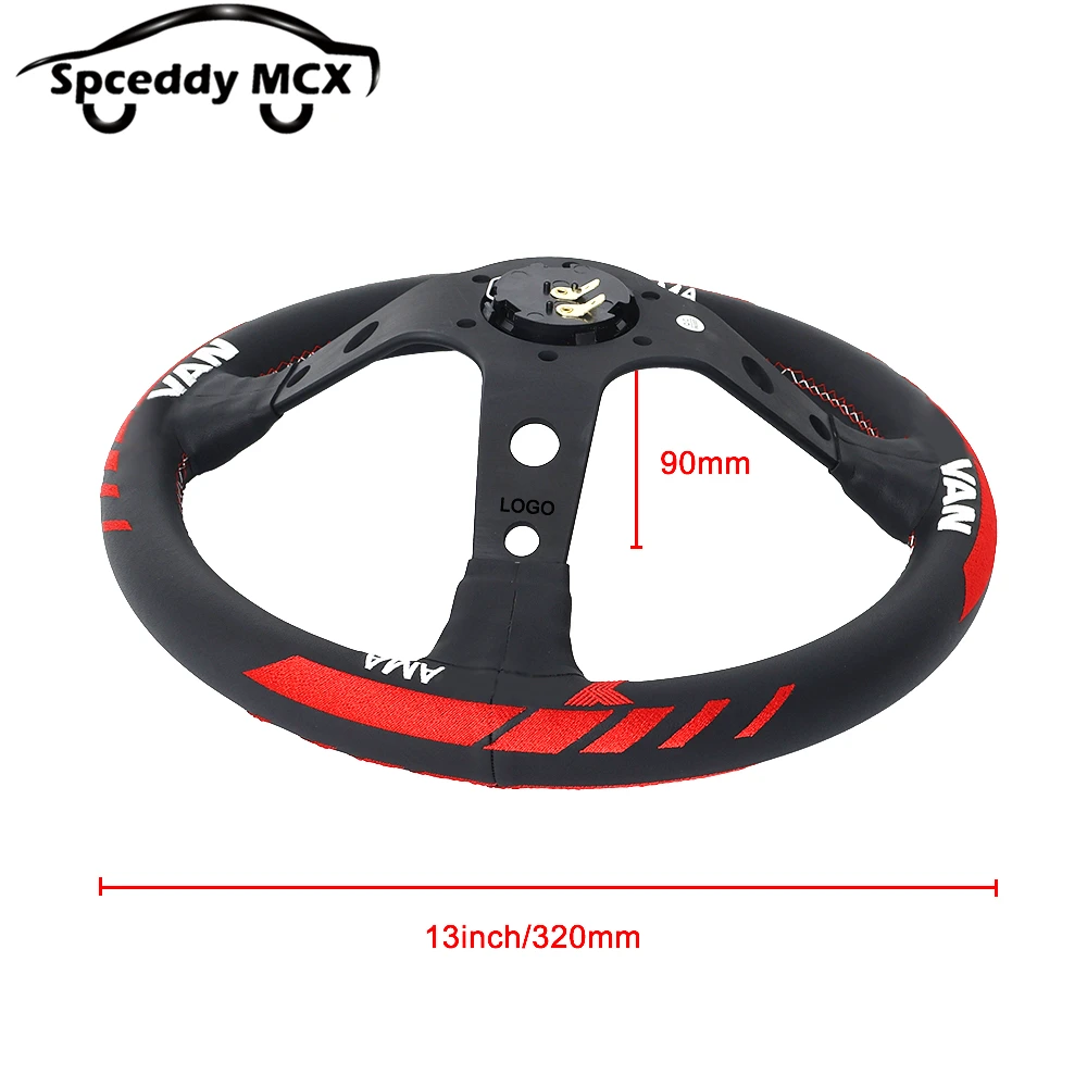 Racing 13inch 320 Deep Dish Steering Wheel Real Leather JDM Japan Style Embroidery