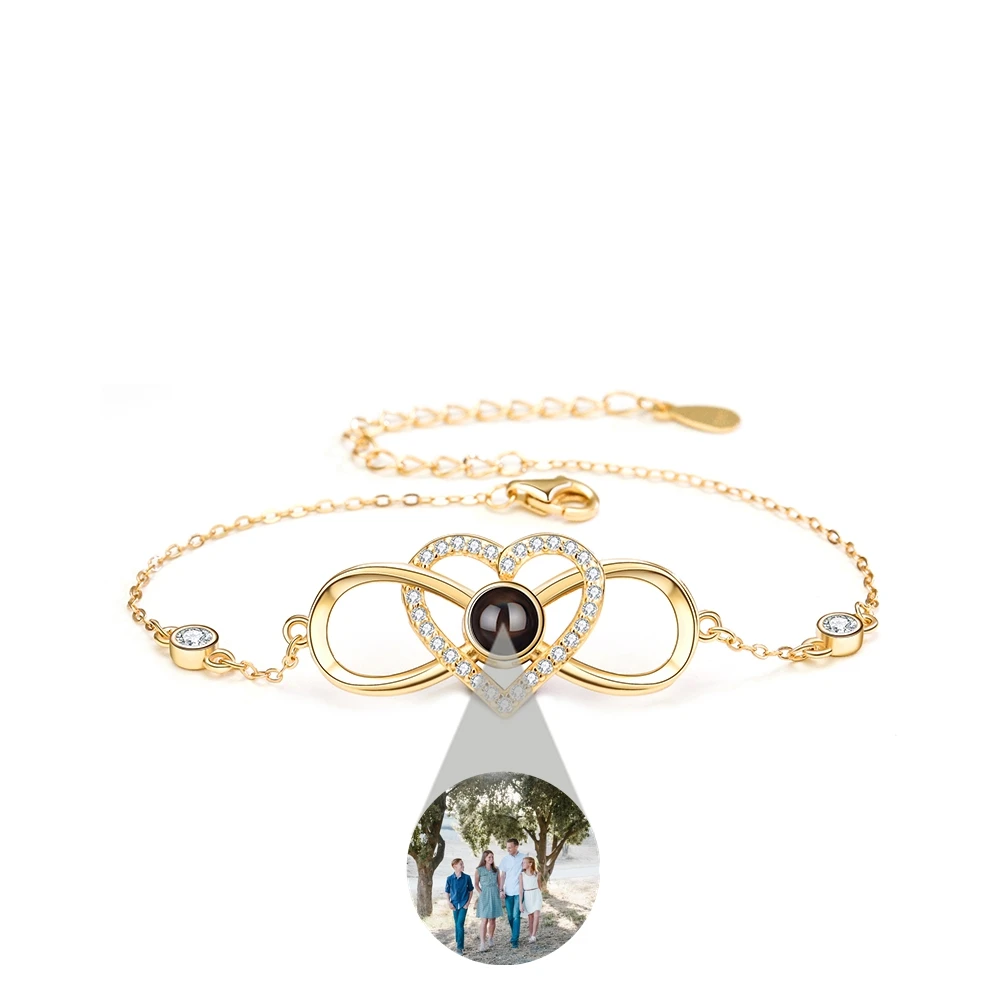 

Custom Photo Projection Photo Bracelet for Women Heart Pendant Copper Bracelet Personalized Gift Wife Girlfriend Jewelry