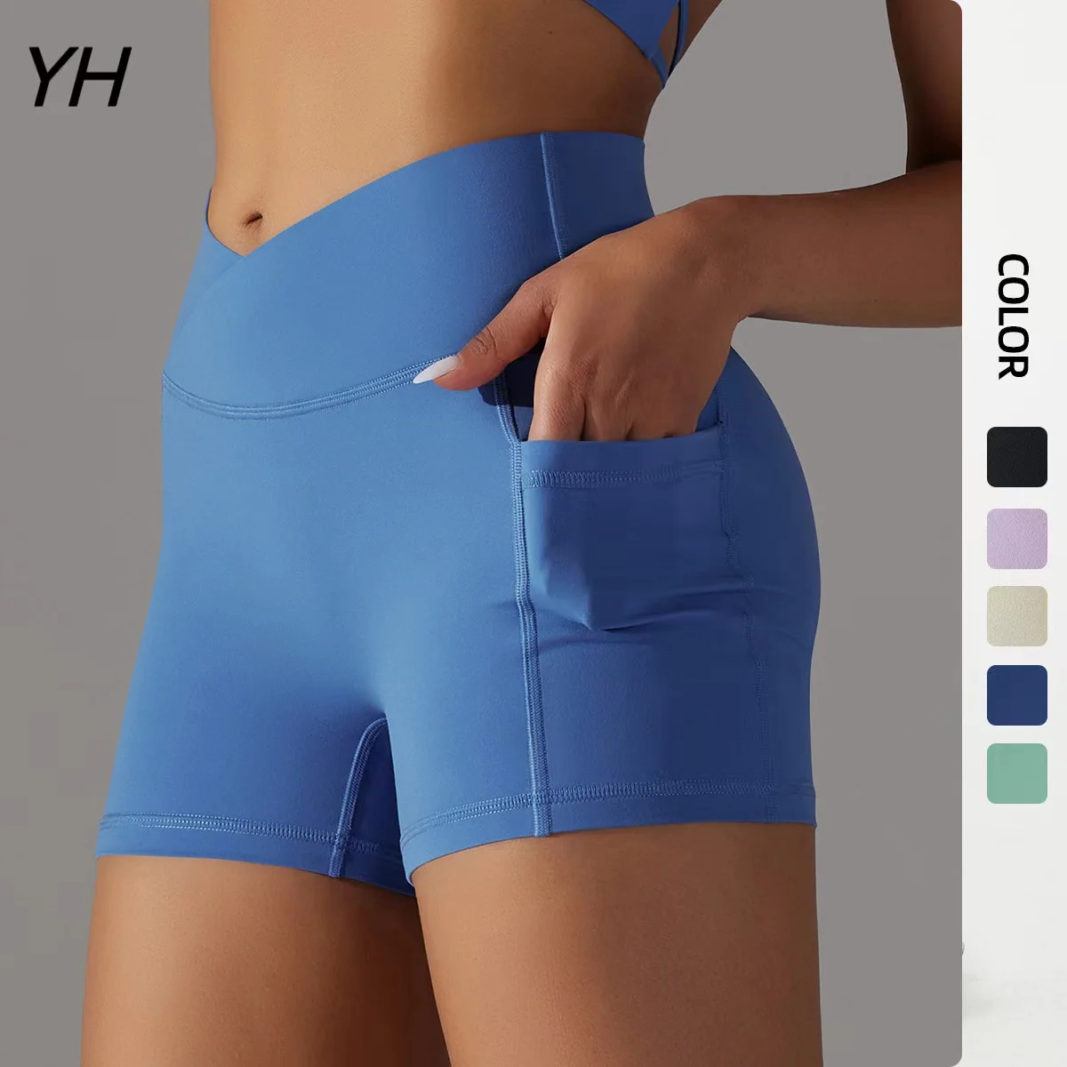 Crossover Workout Gym Shorts Women Yoga Shorts Women Fitness Leggings Scrunch Butt Booty Shorts Seamless Short High Waist Shorts