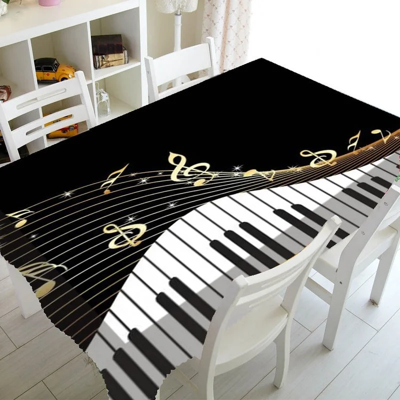 Hot Selling Fashion Musical Note Decoration Party Household Dining Table Tablecloth Rectangular Waterproof Kitchen Tablecloth