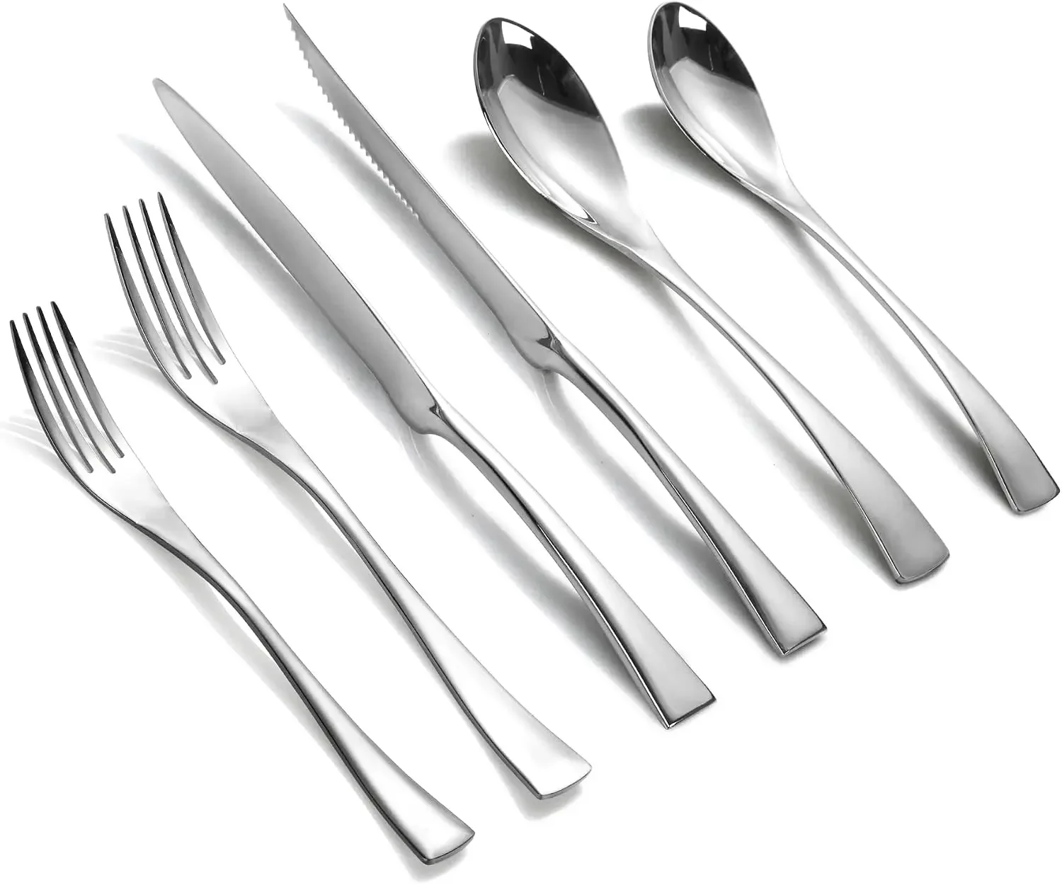 24-Piece Silverware Set for 4 with Steak Knives, Heavy Duty 18/10 Stainless Steel Flatware, Modern Cutlery Set, Dishwasher Safe