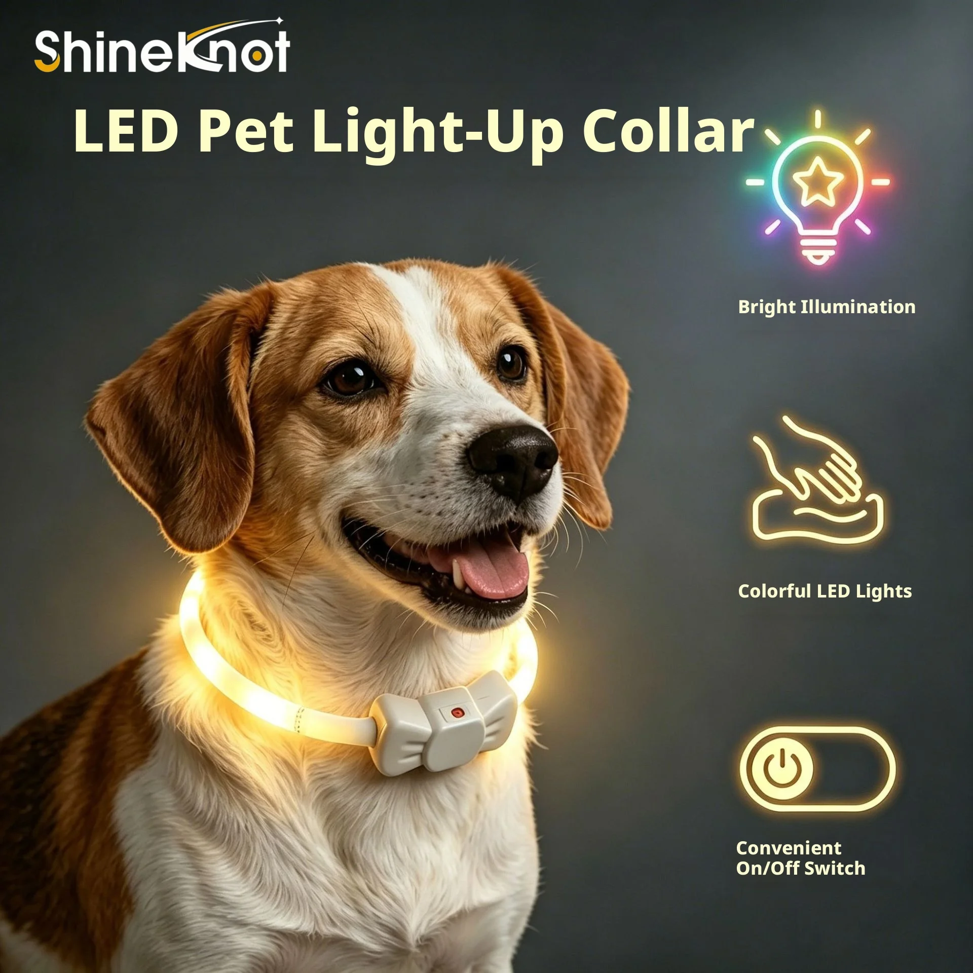 SHINEKNOT Dog Luminous Collar Dog Collar Colorful Pet Collar Usb Charging Collar Led Iridescent Collar
