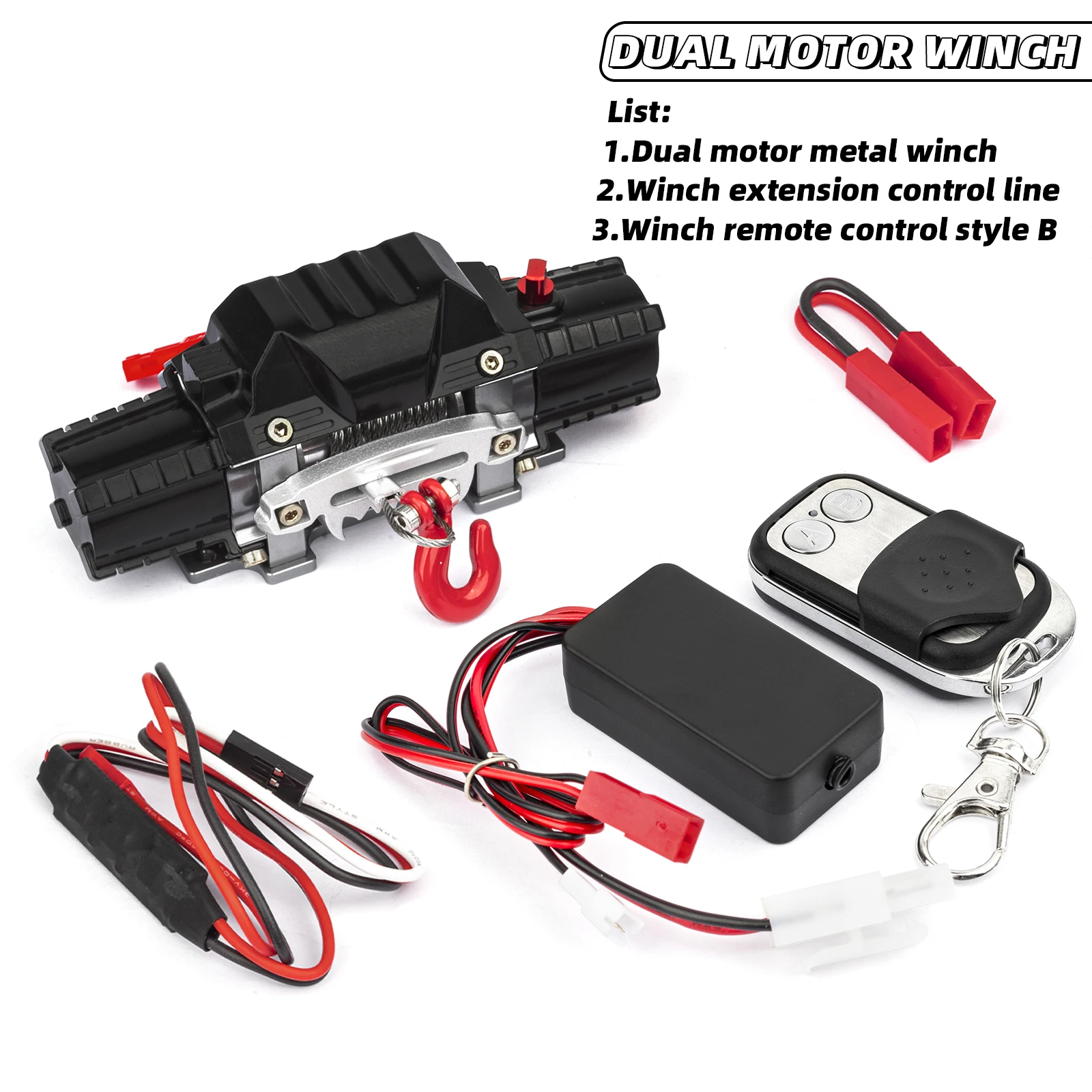 RC Metal Winch 8-15kg Double Motor Simulated Automatic Winch For 1/10 RC Crawler Car Axial SCX10 TRX4 D110 Tamiya