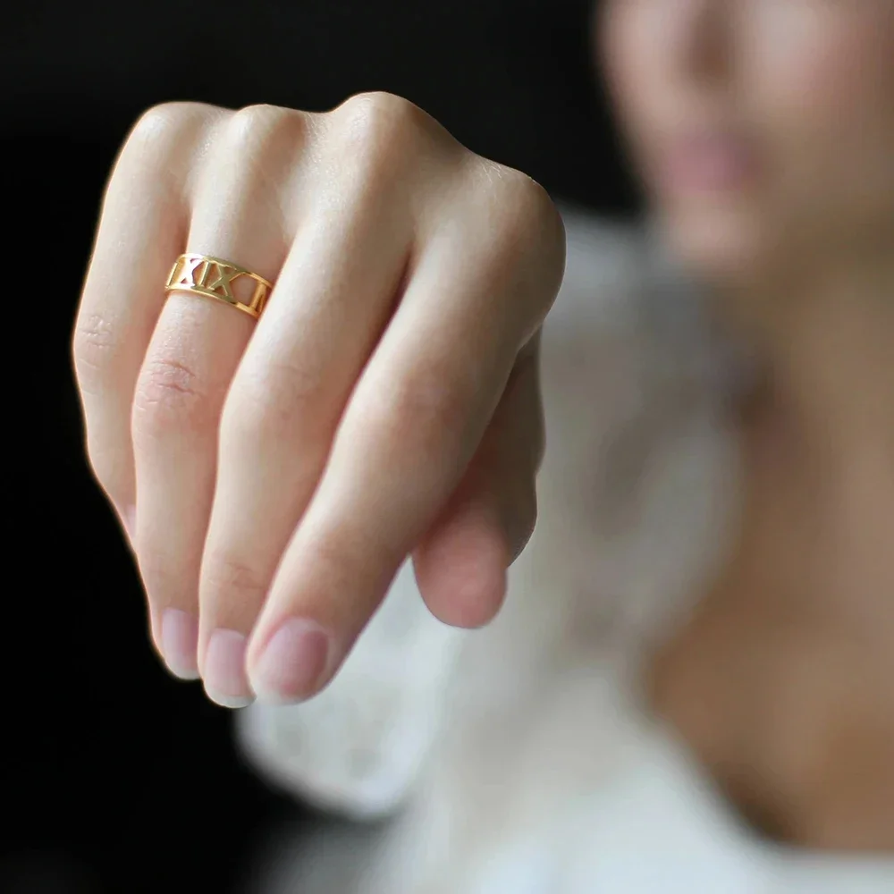 Personalized Custom Letter Name Open Ring Hollow Stainless Steel Adjustable Wedding Rings for Women Jewelry Valentine's Day Gift view 3