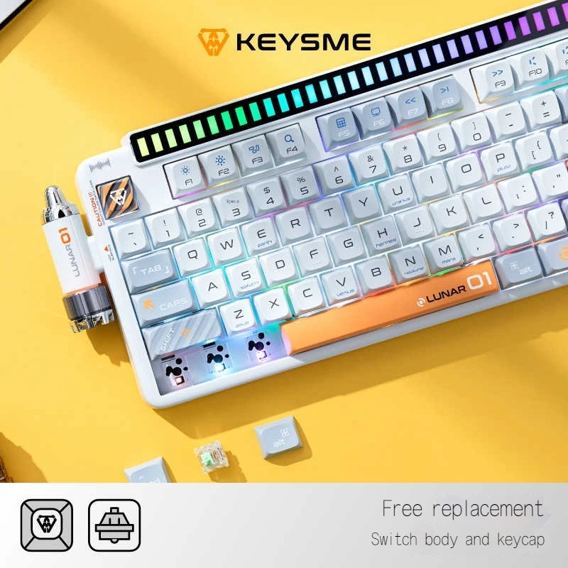 Keysme Lunar01 Mechanical Keyboard 3mode Wireless Bluetooth Cnc Custom Aluminum Alloy Gasket Rgb Light Game Laptop Structure