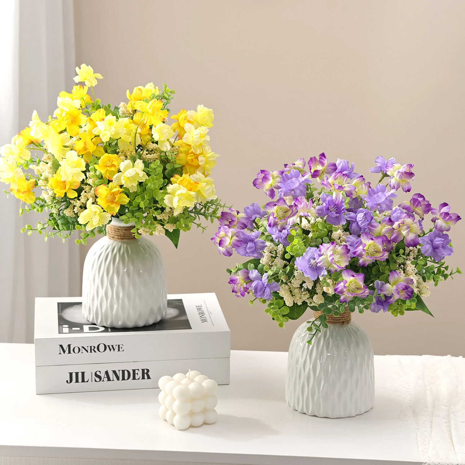 Künstliche Blumen, Teeknospen, Hochzeit, Heimdekoration, Brautstrauß, Garten, Kunstseidenhortensien, Vasen, Brett, Außenbereich, Hof, DIY-Geschenk – Detail 2