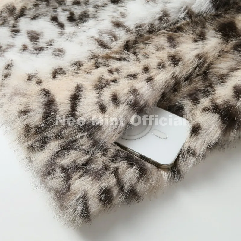 Neo Mint Vintage Classic Leopard Big Fur Collar Jacket Women Winter Brand Fashion Furry Faux Fox Fur Coats Chic Girls Streetwear