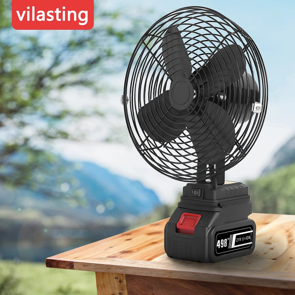 

8-дюймовый вентилятор для кемпинга, беспроводной уличный вентилятор для рыбалки, настольный портативный металлический вентилятор для путешествий, сильный ветровой вентилятор, совместимый с батареей Makita 20 В