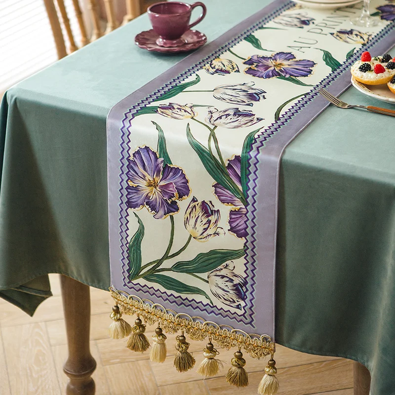 

Короткая плюшевая элегантная скатерть в стиле кантри, фиолетовая роскошная домашняя настольная отделка и аксессуары, ручная работа, кисточка на заказ