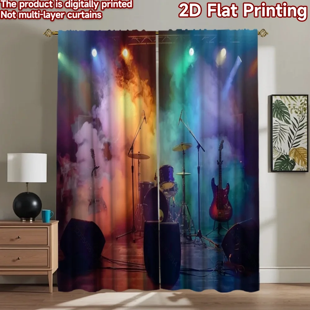 2D flat 2pcs Curtain Country Style Colorful Smoky Music Stage Durable polyester fiber Party & Holiday Decor Use for Photo Booths