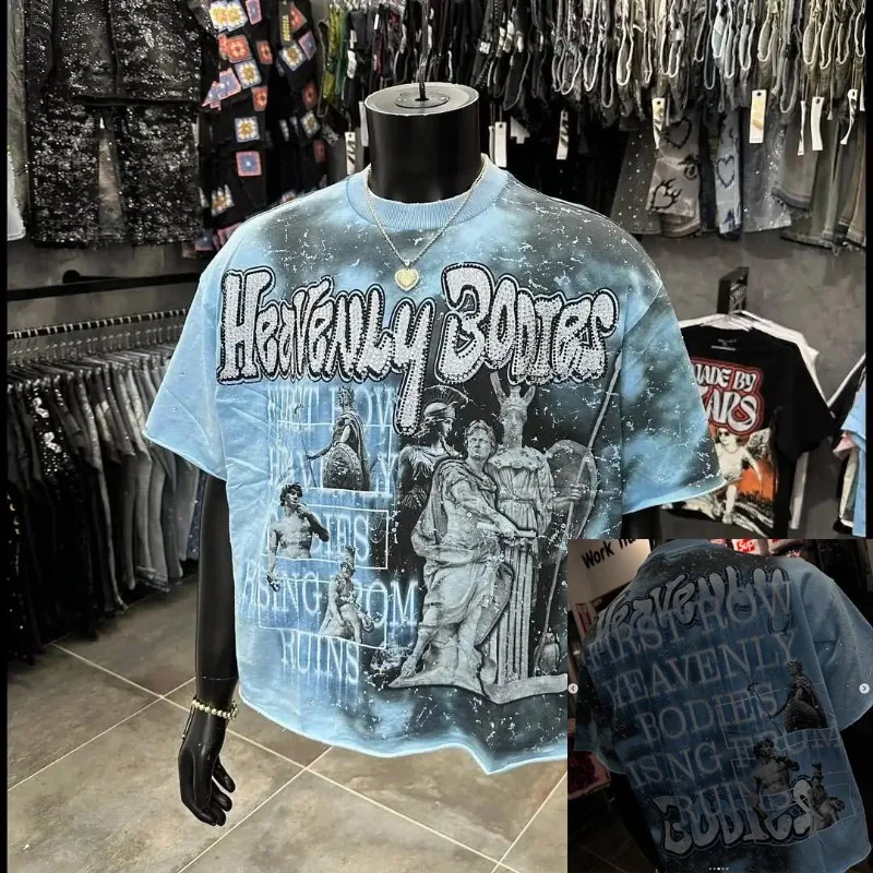 2026 New Style Cotton T-Shirt Short Sleeve Full-Printed Digital Print Men Women Couple Street Hip Hop Hooded Top