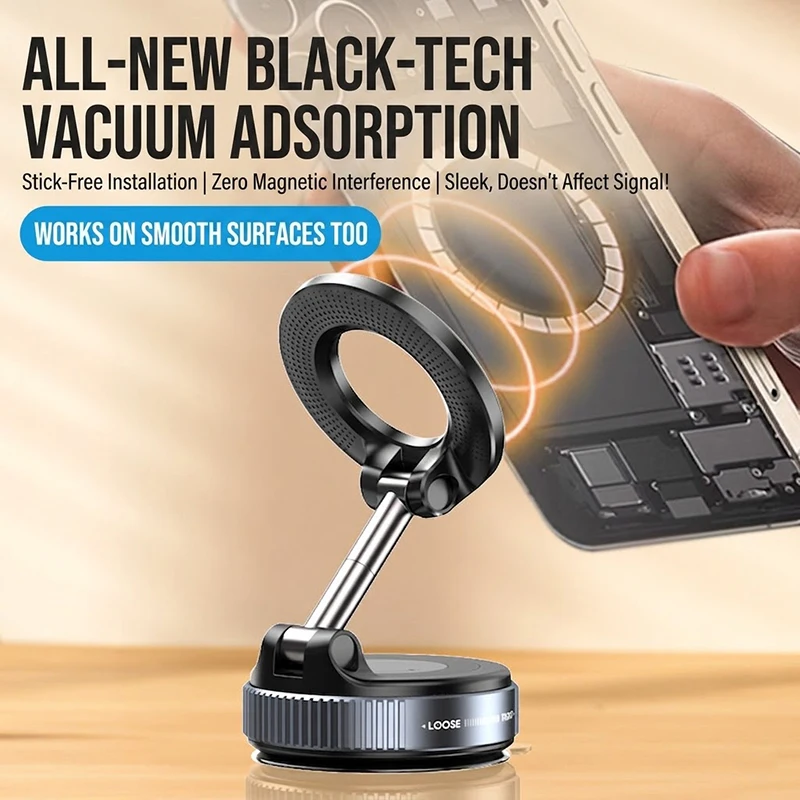 Adjustable Vacuum Suction Phone Mount 360 Rotation Foldable Multi Axis Stand Bracket For Smooth Surface Desk Car Kitchen