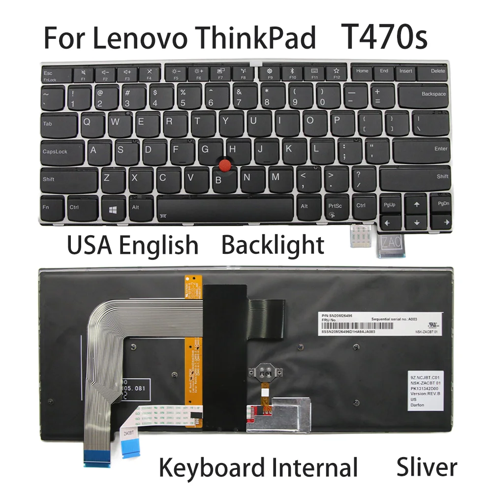 

New For Lenovo ThinkPad T470s Laptop Sliver Keyboard Internal USA English Backlight FRU:01ER910 01ER869